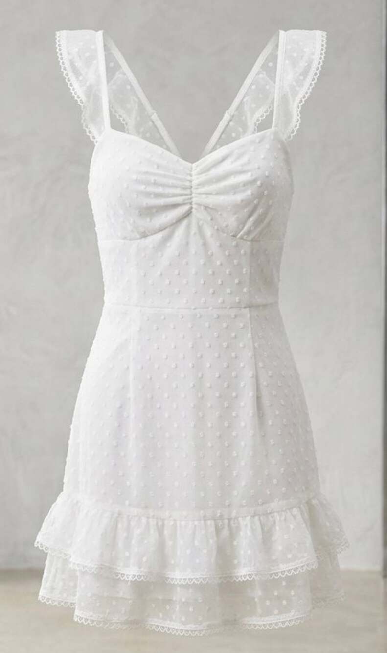 Lucy in the Sky Ruffle Mini Sundress Sleeveless XS White Polka Dot